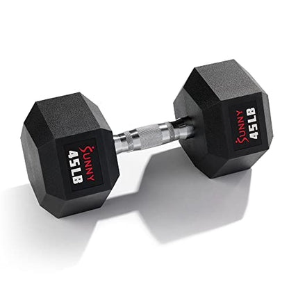 Sunny Health & Fitness Hex Style Dumbbell 5 LBS TO 50 LBS Chrome Handles, Hand Weight for Strength Training, Home Gym, Exercise, Workout Equipment Multiple Size Options