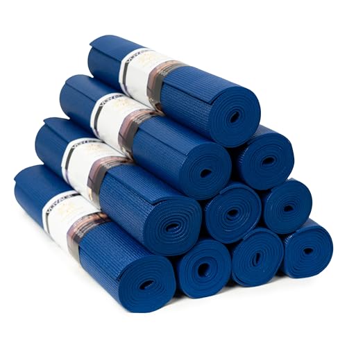 Voyage Yoga Mat, 10 Pack, 72" x 24" Professional Studio and Gym Bulk Yoga Mats, 5mm Thick, Durable, Anti-Tear, Non Slip Fitness and Exercise Mats - color: Dark Blue