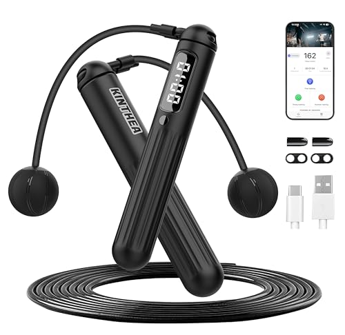 KINTHEA 2 in 1 Smart Jump Rope, APP Control & Data Record, Cordless Jumping Rope with Counter for Women, Men, All Age, Adjustable Skipping Rope for Cardio Fitness in Limited Home Space & Outdoor - color: BLACK