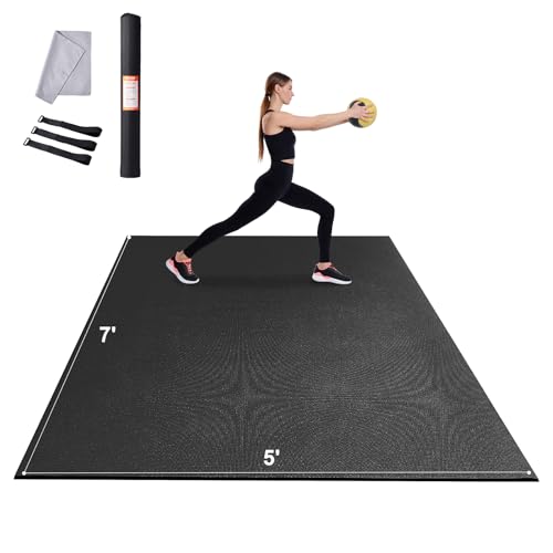 VEVOR Large Exercise Mat, 12'x6'/10'x6'/9'x6'/8'x6'/8'x5'/7'x5'/6'x4' (7mm) Extra Thick, Non Slip High Density Premium Workout Mat, Exercise Yoga Mat for Men & Women, Fitness & Exercise Mat with Bag & Carry Strap, for All Types of Home Yoga, Pilate & Floo