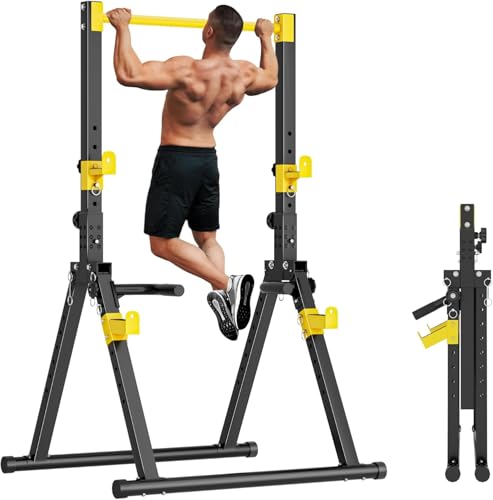 SogesHome Foldable Power Tower Dip Stand Pull Up Bar for Home Gym Exercise - color: Black Yellow