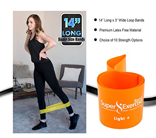 USA 14" x 3" Extra Long Latex Free Mini Loop Bands in 3, 5, 10 Pack Sets. 10 Strengths for Resistance Training, Stretching, Yoga, Toning. Plus an Exclusive iPhone App and E-Book. - color: i. Orange LIGHT+ Loop Band 10 Pack