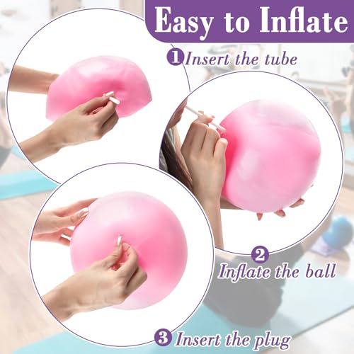 RAINFLOW 3 PCS Small Exercise Ball - 9 Inch Pilates Ball Small Yoga Ball for Stability, Physical Therapy, Fitness, Core Strength and Stretching at Home Gym Office with Inflation Straw