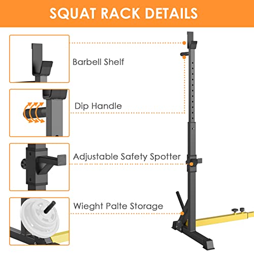 Arlopu Squat Rack Stand, Bench Press Rack, Barbell Rack, Adjustable Dumbbell Rack, Multi-Function Weight Lifting Home Gym, Fitness Exercise Equipment with Storages, Strength Training, for Beginners and Professional Use, 570lbs