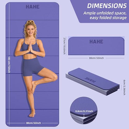 HAHE Foldable Yoga Exercise Mat, 74"Lx32"Wx1/3"Thick, TPE Multi-purpose Workout Mats with Non-slip Surface, Portable for Yoga/Pilates/Studio/Home Gym - color: Deep Purple+Light Purple