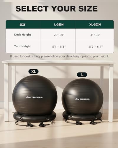 Trideer Exercise Ball Chair with Bands, Stability Ball for Office & Fitness - color: Black, size: L(23-26inchs/58-65cm)