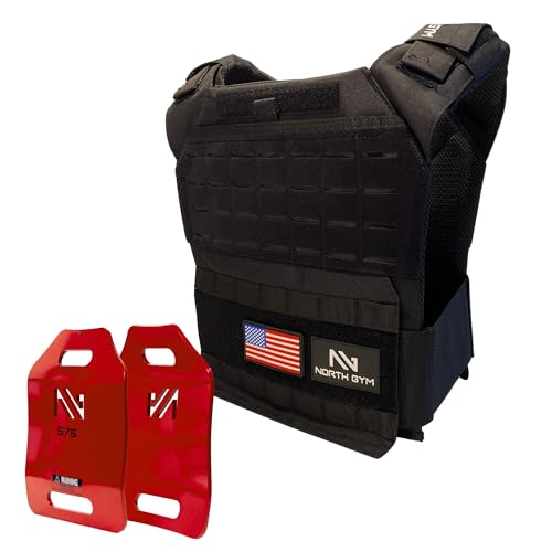 Northgym Adjustable Weighted Vest/Incl. 3D Weight Plates in 14lbs / 20lbs/ 30lbs/ 42.5lbs - Optimized Weight Distribution and with Curved Plates for Running, Functional Training and Working Out - style: Black 14lbs