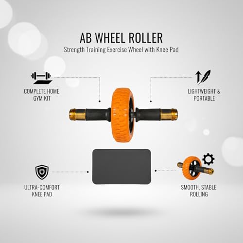 Ab Wheel Roller with Knee Pad - Orange Exercise Wheel for Core Strength & Home Fitness Training