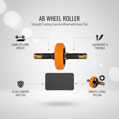 Ab Wheel Roller with Knee Pad - Orange Exercise Wheel for Core Strength & Home Fitness Training