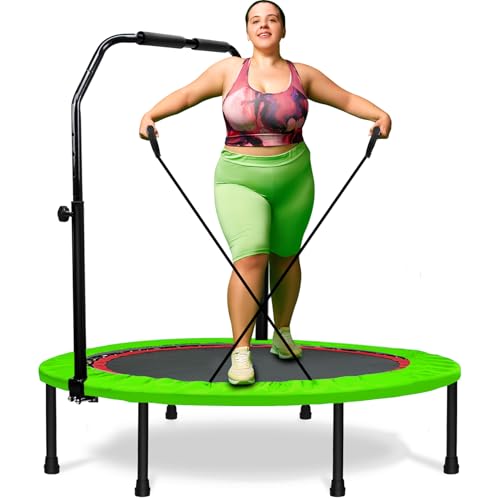 RAVS 40"/48" Foldable Mini Trampoline with Adjustable Handle for Adults - color: Green, size: 40 inch