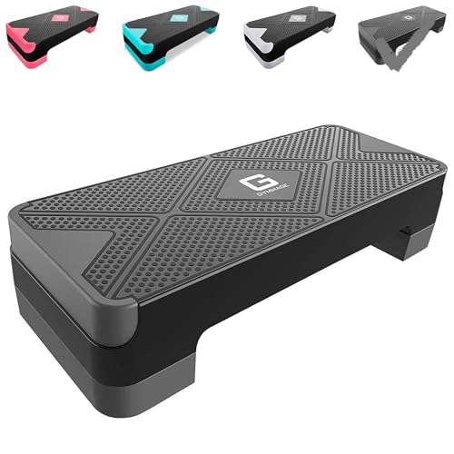 Adjustable Workout Aerobic Stepper, Aerobic Exercise Step Platform with 2 Risers, Exercise Step Deck for Fitness, 26.5" Trainer Stepper with Non-Slip Surface Home Gym & Extra Risers Options - color: Dark Gray