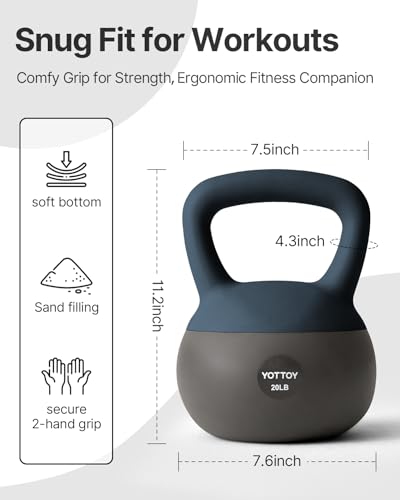 YOTTOY Soft Kettlebell, Set for Strength Training Kettlebells & Home Workouts, Soft-Sided Cushioned Base, Wide-Handle - Ideal for Men, Women, & Beginners - color: 15LB-Blue