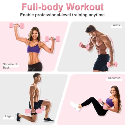 Hezeyferg 30.8LB Adjustable Dumbbell Set, Each Adjustable Weight Dumbbell with 6 Levels 4.4/6.6/8.8/11/13.2/15.4lb, Hand Weights Set for Men/Women Home Gym Exercise Workout - color: Pink