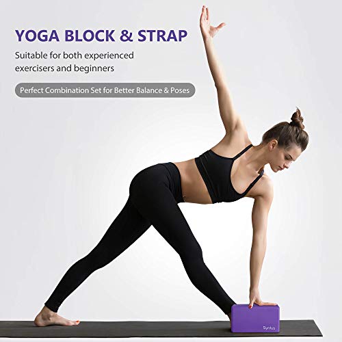 Syntus Yoga Block and Yoga Strap Set, Soft Non-Slip Yoga Blocks 9×6×4 inches, 8FT Metal D-Ring Strap for Yoga, General Fitness, Pilates, Stretching and Toning