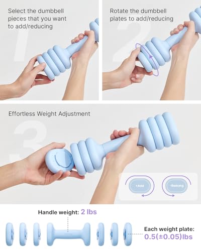 YOTTOY Adjustable Dumbbell Set of 2, 4-in-1 Hand Weights for Women at Home, Compact Free Weights Dumbbells Set with Soft Grip and Base, 2-5 lbs Each for Home Gym - color: Blue