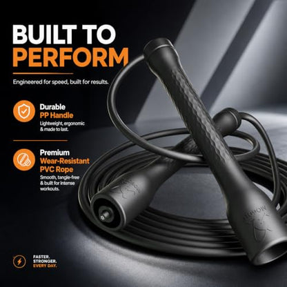 10,000-Drop Unbreakable Jump Rope, 5mm PVC Adjustable Speed Rope with Ergonomic PP Handles for Boxing, HIIT & Home Gym - color: Black+Black