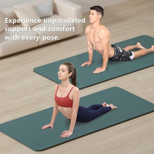 Wide Yoga Mat-80cm Non Slip Extra Thick 1/3'' Fitness Exercise Mat TPE Material High Resiliency Hot Yoga Mats(72“L x 32"W) With Carry Strap for Women Yoga Pilates, Home Floor Workout - color: Dark Green