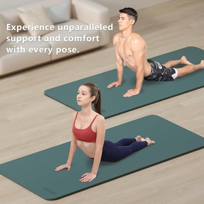 Wide Yoga Mat-80cm Non Slip Extra Thick 1/3'' Fitness Exercise Mat TPE Material High Resiliency Hot Yoga Mats(72“L x 32"W) With Carry Strap for Women Yoga Pilates, Home Floor Workout - color: Dark Green