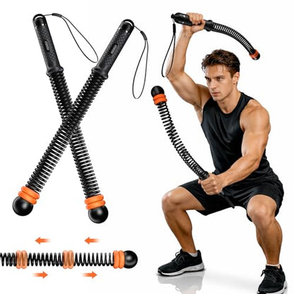Cordless Battle Ropes with Adjustable Resistance Springs - Weighted Ropeless Battle Rope for Home Gym Exercise, Portable Workout Equipment for Strength Training & Cardio Fitness Orange& Black