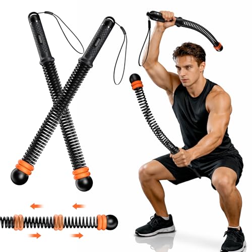Cordless Battle Ropes with Adjustable Resistance Springs - Weighted Ropeless Battle Rope for Home Gym Exercise, Portable Workout Equipment for Strength Training & Cardio Fitness Orange& Black