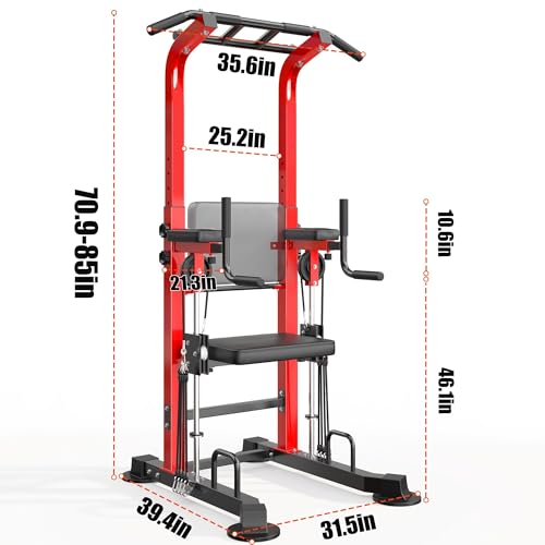 SogesPower Power Tower Dip Station Pull Up Bar for Home Gym Multi-Function Adjustable Height Strength Training Workout Equipment