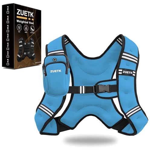 ZUETK Weighted Vest, 6lb/8lb/12lb/16lb/20lb/25lb/30lb Weight Vest with Reflective Stripe, Weighted Vest for Men Women Workout Equipment for Strength Training, Running, Jogging, Fitness, Weight Loss - color: Blue with Bag, No Mesh Pocket, size: 8LB