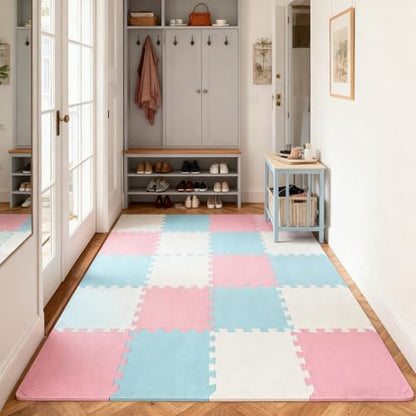 Interlocking Foam Floor Tiles 18-Pack Set, Thick EVA Exercise Foam Mats 12"x12", Non-Slip Gym Yoga Mat Waterproof Puzzle Tiles, Non-Toxic Floor Padding for Home Playroom Kids Room, Noise Absorbing Floor Protection