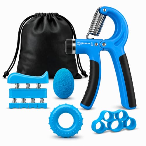 Grip Strength Trainer Kit 5 Pack Adjustable Hand Gripper Set (5–60kg), Forearm Strengthener, Finger Exerciser, Wrist Trainer with Exercise Guide for Fitness, Climbing, Sports & Daily Training - color: Blue
