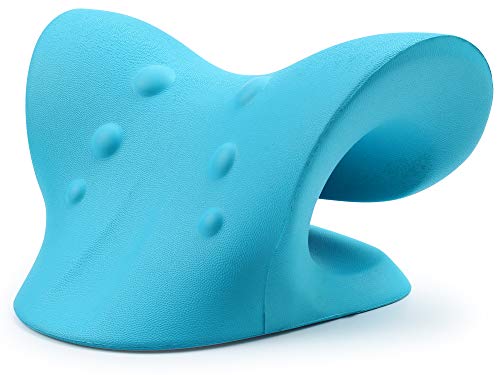 RESTCLOUD Neck and Shoulder Relaxer, Cervical Traction Device for TMJ Pain Relief and Cervical Spine Alignment, Chiropractic Pillow Neck Stretcher (Blue) - color: Blue