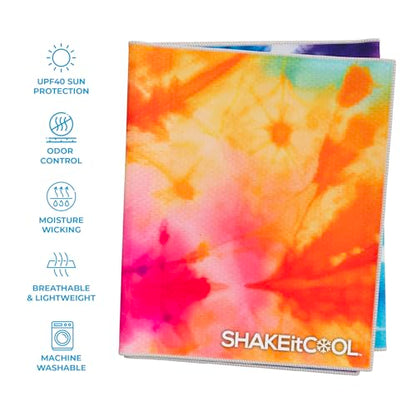 Extended Size Cooling Towel – Be Cool in Style - Heat Relief, Soft, Lightweight, Sun Protection, Easy Clean - Perfect for Biking, Hiking, Running, Yoga, Golf, Gardening - Tie Dye Ring M - color: Tie Dye Ring
