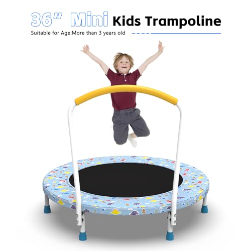 36" Trampoline for Kids, Mini Toddler Trampolines Indoor with Handle, No-Gap Safe Design for Boys Girls Ages 1-6, Indoor and Outdoor, Dark Blue