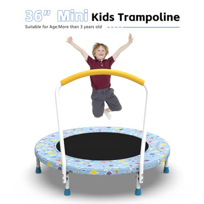 36" Trampoline for Kids, Mini Toddler Trampolines Indoor with Handle, No-Gap Safe Design for Boys Girls Ages 1-6, Indoor and Outdoor, Dark Blue