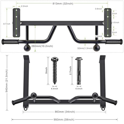 Kipika 32" Ceiling Mounted Pull Up Bar - Heavy Duty, Highly Adjustable, Multifunctional Chin Up Bar - Home Gym System with Punching Bag Hanger and Resistance Bands Training - color: Ceiling Mounted Pull Up Bar with Ball