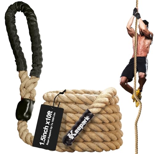 Climbing Rope Gym Exercise Ropes - 1.5 Inch Diameter 10FT 15FT 20FT 25FT 30FT 35FT 40FT 50FT Climb Rope for Fitness & Strength Training, Workout Climbing Rope for Adults Home Indoor or Outdoor - style: 1.5 Inch-10ft