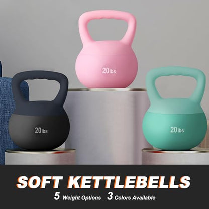 soges PVC One-Piece Kettlebell with Wide Handles, Strength Training Kettlebells 5lb to 35lb Optional for Women of Different Levels, Iron Sand Filled Soft Kettlebell - color: 20lbs - Black