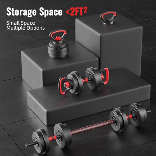 Fitvids Adjustable Dumbbell Set, 40/60LBS Free Weight Set, Multi-Functional Portable Changeable Dumbbell Barbell Kettlebell Set for Home, Multiple Style - size: 40LBS Set, 4in1
