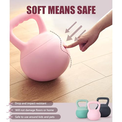 SogesPower Soft Kettlebells, Iron Sand Filled Strength Training Weights, Shock-Proof with Wide-Grip Handle, Fitness Kettlebells for Home Gym - color: 15LBS-Pink