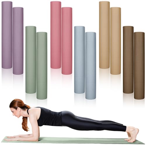 Timgle 12 Pack Yoga Mat Bulk, 4mm Thick Extra Long Sports Mat Anti Slip Tear Resistant Yoga Exercise Set for Fitness Stretching Home Workout Gym and Studio - color: Light Color