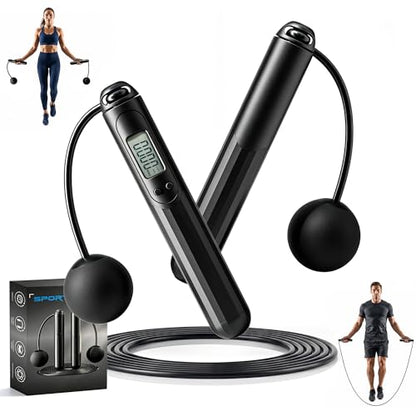 Jump Rope with Counter, 2 in 1 Weighted Cordless & Corded，Smart LCD Display Tracks Calories, Time & Jumps，Adjustable Length with Steel Ball Bearings for Home Gym, Fat Burning, Boxing, HIIT，For Men & Women
