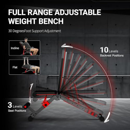 Weight Bench, Foldable Weight Benches for Home Gym with 800 LBS, Bench Press Full Body Workout, Adjustable Workout Bench for Home Gym Strength Training