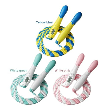 Adjustable Beaded Jump Rope with Digital Counter - Segmented Skipping Rope for Kids & Adults, Indoor Outdoor Fitness Workout(White Green)