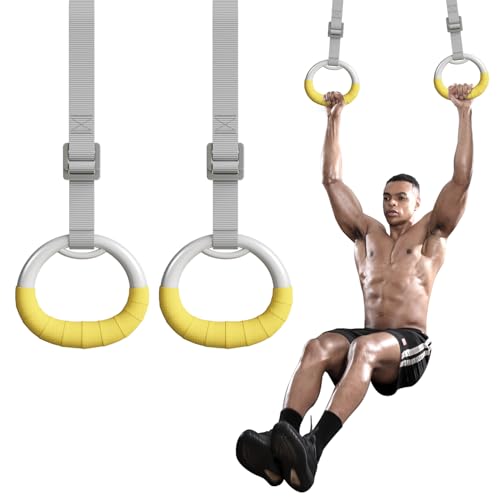 Gymnastic Rings, Both for Adults and Kids, Adjustable Strap Strength Home Exercise Gym Rings for Strength/Physical Training, Indoor Gym Anti -Slip Surface Design Rings