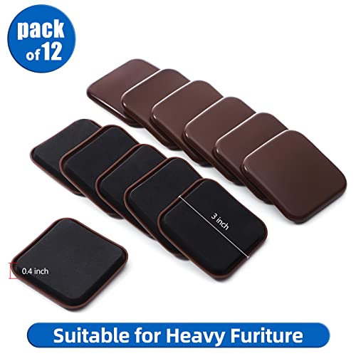 Furniture Sliders, 12pcs 3 inch Square Furniture Moving Kits Carpet Sliders for Moving Furniture, Heavy Duty Furniture Movers - Protect The Carpet Surface, Easily Move Any Items