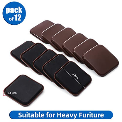 Furniture Sliders, 12pcs 3 inch Square Furniture Moving Kits Carpet Sliders for Moving Furniture, Heavy Duty Furniture Movers - Protect The Carpet Surface, Easily Move Any Items