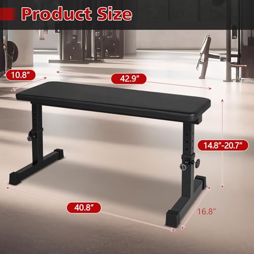 Flat Weight Bench, Adjustable Height Strength Training Bench, Heavy Duty Workout Bench for Home Gym, Multifunctional Exercise Bench Press for Full Body Exercises & Fitness, Home/Gym Easy Assembly