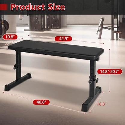 Flat Weight Bench, Adjustable Height Strength Training Bench, Heavy Duty Workout Bench for Home Gym, Multifunctional Exercise Bench Press for Full Body Exercises & Fitness, Home/Gym Easy Assembly
