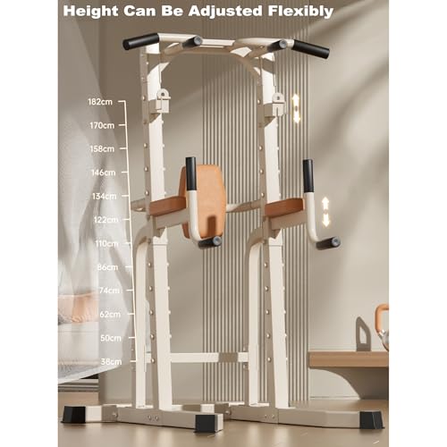 Power Tower Dip Station, Multi-Function Pull Up Bar Station, Barbell Rack, Bench Press, Adjustable Height for Home Gym Strength Training and Full Body Workout(Red Black)