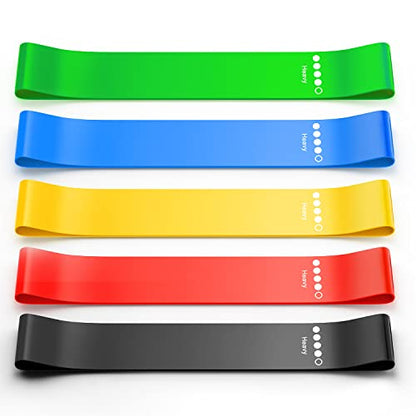 Bundle Set of 8 Resistance Bands for Workout, 5 Latex Exercise Bands and 3 Fabric Booty Bands with 2 Portable Bags