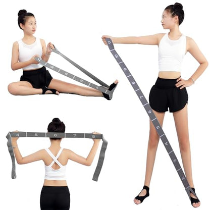 Elastic Stretching Strap with 11 Loops, Adjustable Stretch Band for Adults - Flexibility Straps for Yoga, Pilates, Dance - Non-Slip Fabric Resistance Band for Home Workout, Physical Therapy