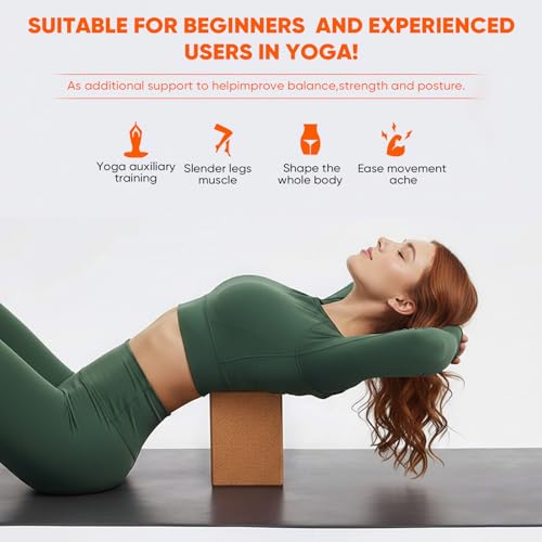 Cork Yoga Blocks for Pilates & Meditation, Non-Slip Moisture-Proof Lightweight Bricks, Supportive Eco-Friendly Equipment for Stretching & Pose Enhancement(1pack/2pack)